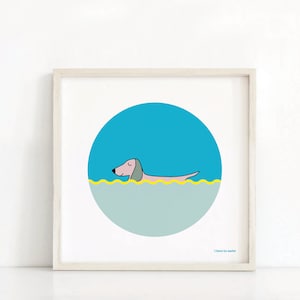Teckel Print | Love To Swim | Worst Hond Art | Wiener Hondenposter | Doxie Cadeau | Hondenposter | Art Afdrukbare | Zwemmen Print |
