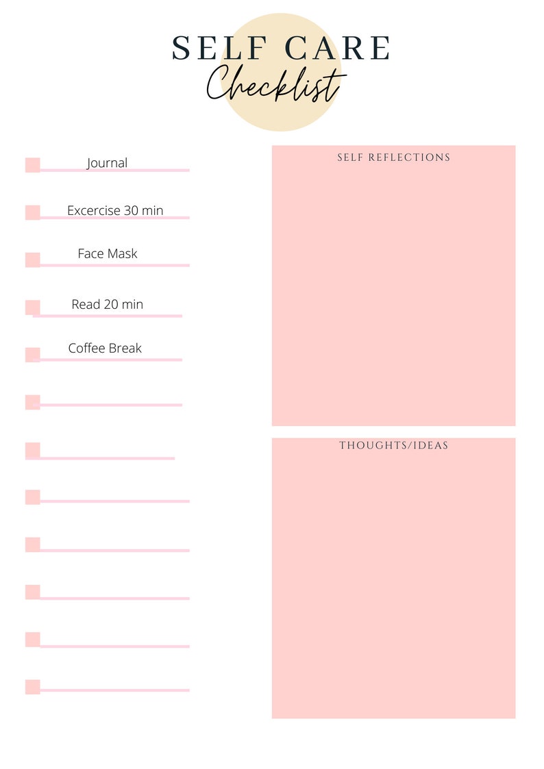 printable self care checklist printable self care checklist