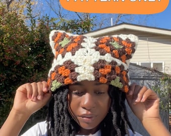 Crochet Granny Square Cat Ear Beanie Pattern