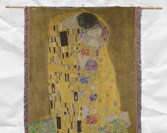 グスタフ・クリムト作「接吻」、織りブランケット、壁掛けタペストリー
