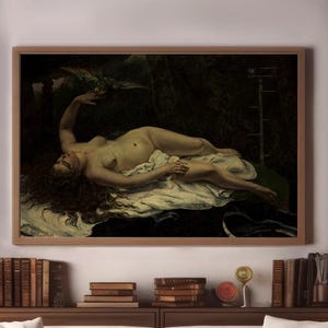 Póster Mujer con loro de Gustave Courbet: impresión artística de realismo clásico para entusiastas de la historia del arte y la decoración del hogar vintage