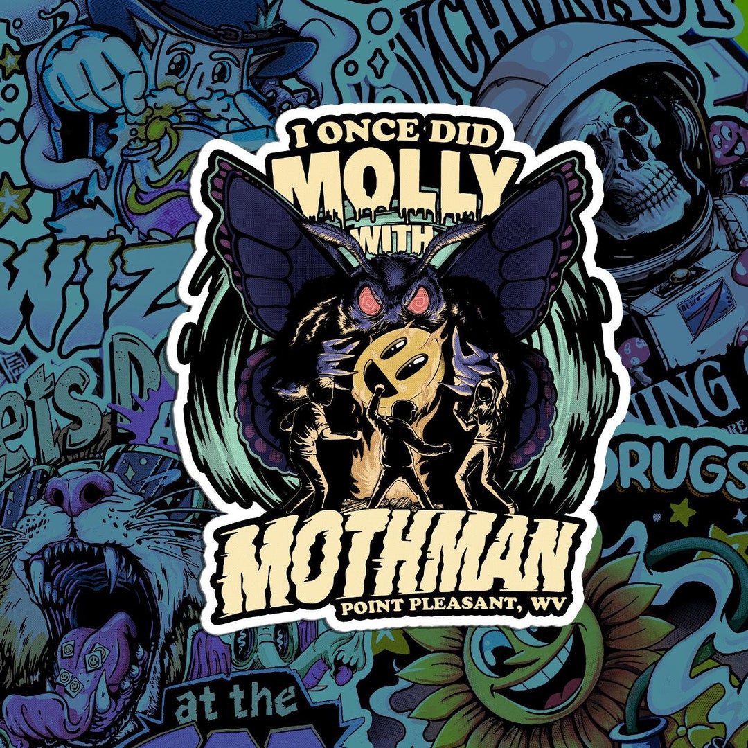 Funny Mothman Sticker - Trippy Cryptid Art Vinyl Decal for Stoner Humor ...