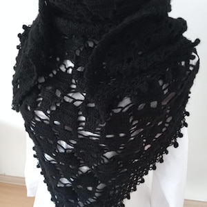 Gothic Skull Crochet Shawl: Handmade Black Lace Halloween Cape