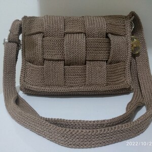 Unique Brown Crossbody Woven Macrame Bag – Handmade Checkered Shoulder Bag with Zipper, Boho Style Summer Purse for Women
