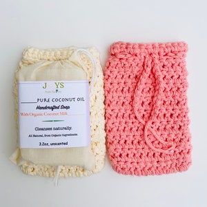 100% Cotton Soap Saver Bag Handmade Cotton Crochet Soap Saver Soap Buddy Body Scrubber Eco Friendly Gift Ideas Plastic-Free Soap Holder Pink