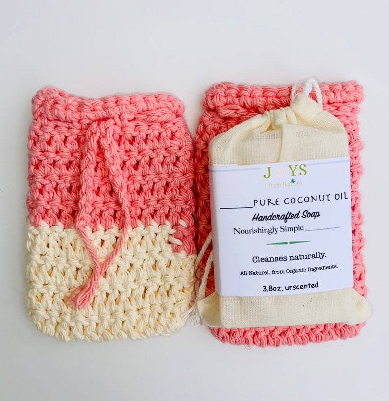 100% Cotton Soap Saver Bag Handmade Cotton Crochet Soap Saver Soap Buddy Body Scrubber Eco Friendly Gift Ideas Plastic-Free Soap Holder image 3