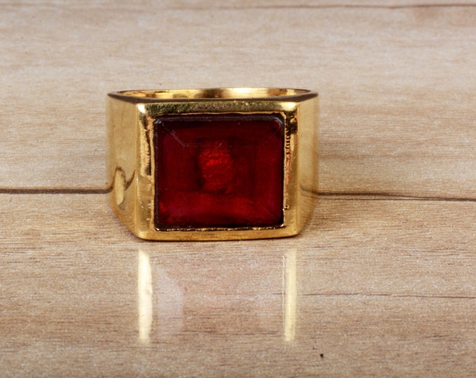 Garnet Gemstone,Brass Ring,Brass Gemstone,Vintage ring,Handmade Ring,Anniversary Ring,Gift for Him,Wedding Ring