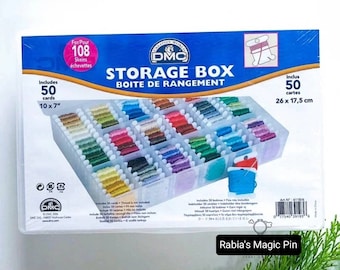 DMC Floss Storage Box: Embroidery Thread Organizer with 50 Bobbins