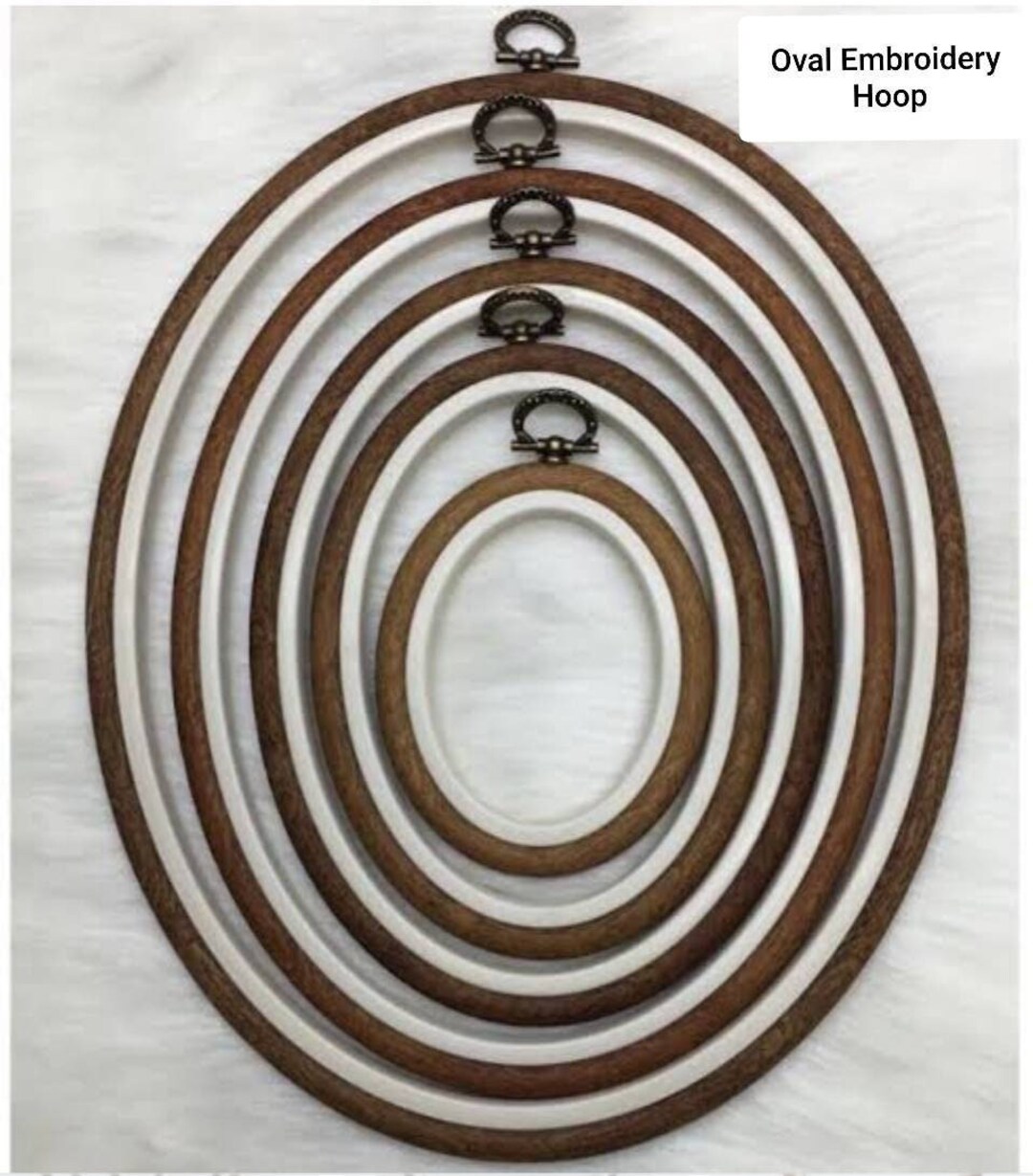 Oval Embroidery Hoops Imitated Wood Cross Stitch Hoop Frame Display Ring  Set, 5 Sizes 5 Pack