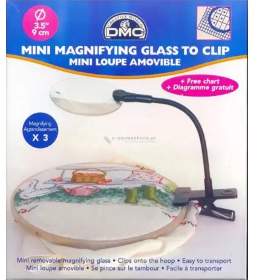 DMC Mini Magnifying Glass to Clip, Magnifier for Cross Stitch, Embroidery,  Sewing, Mini Loupe Amovible 