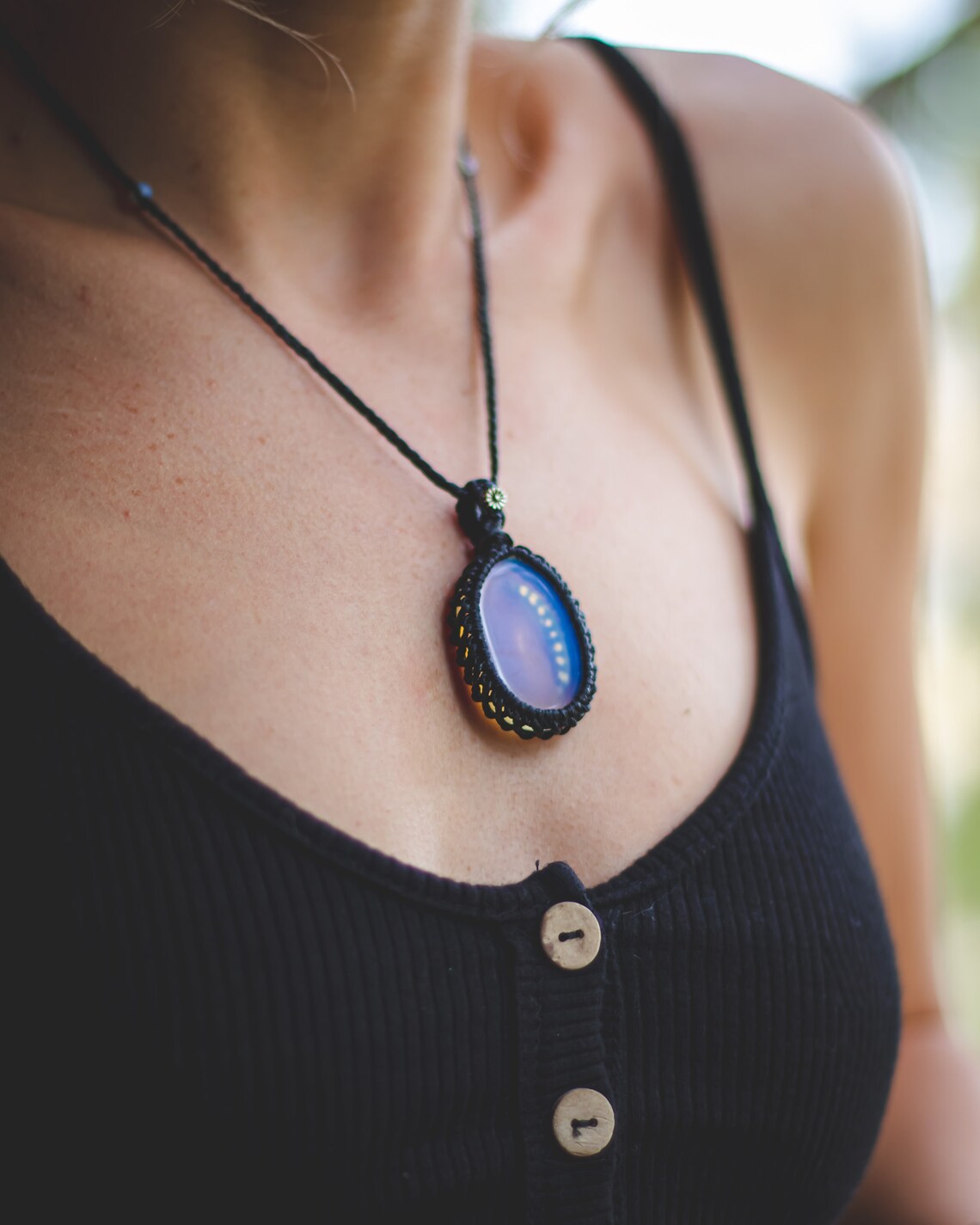 Macrame Necklace Worry Stone Worry stone necklace Opal | Etsy