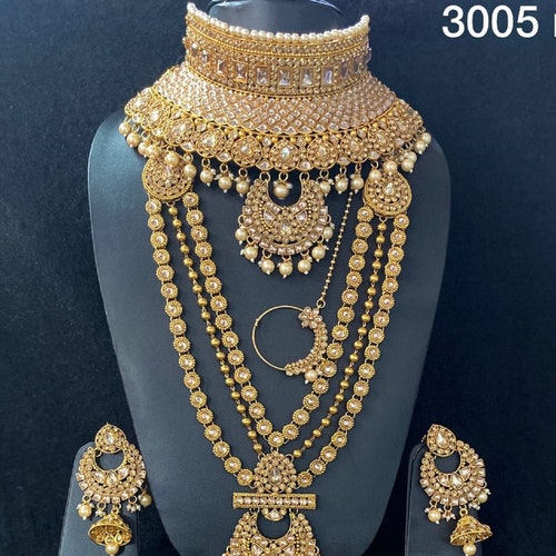 Indian Bridal Kundan Zircon Choker Necklace Jewellery Earrings - Etsy