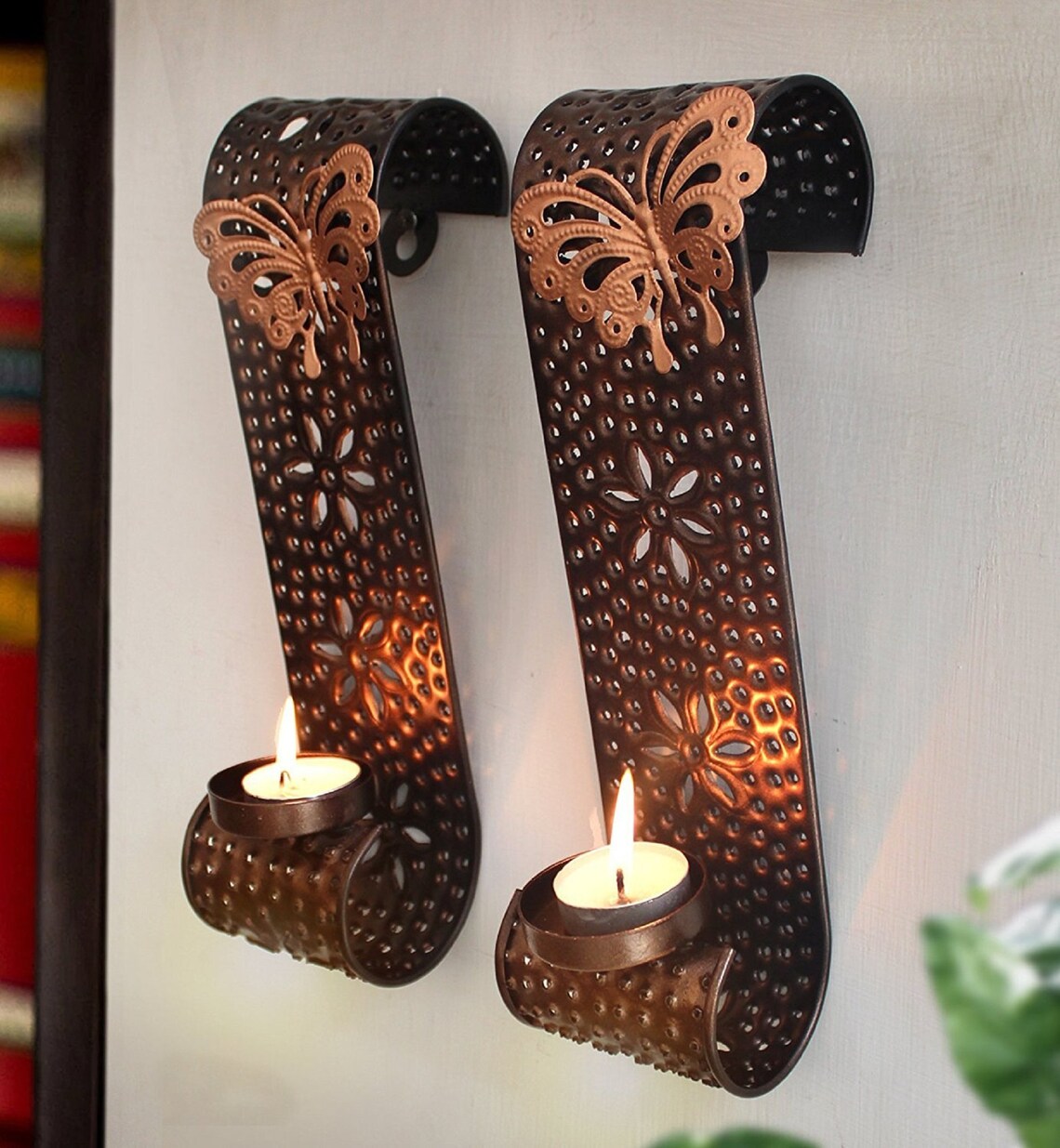 Wall Hanging Tealight Holder Metal Candle Holder Hand Painted Etsy