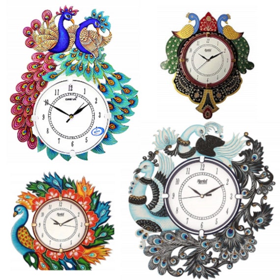 Indian Wall Clock Handmade Wooden Clock Peacock Design Etsy