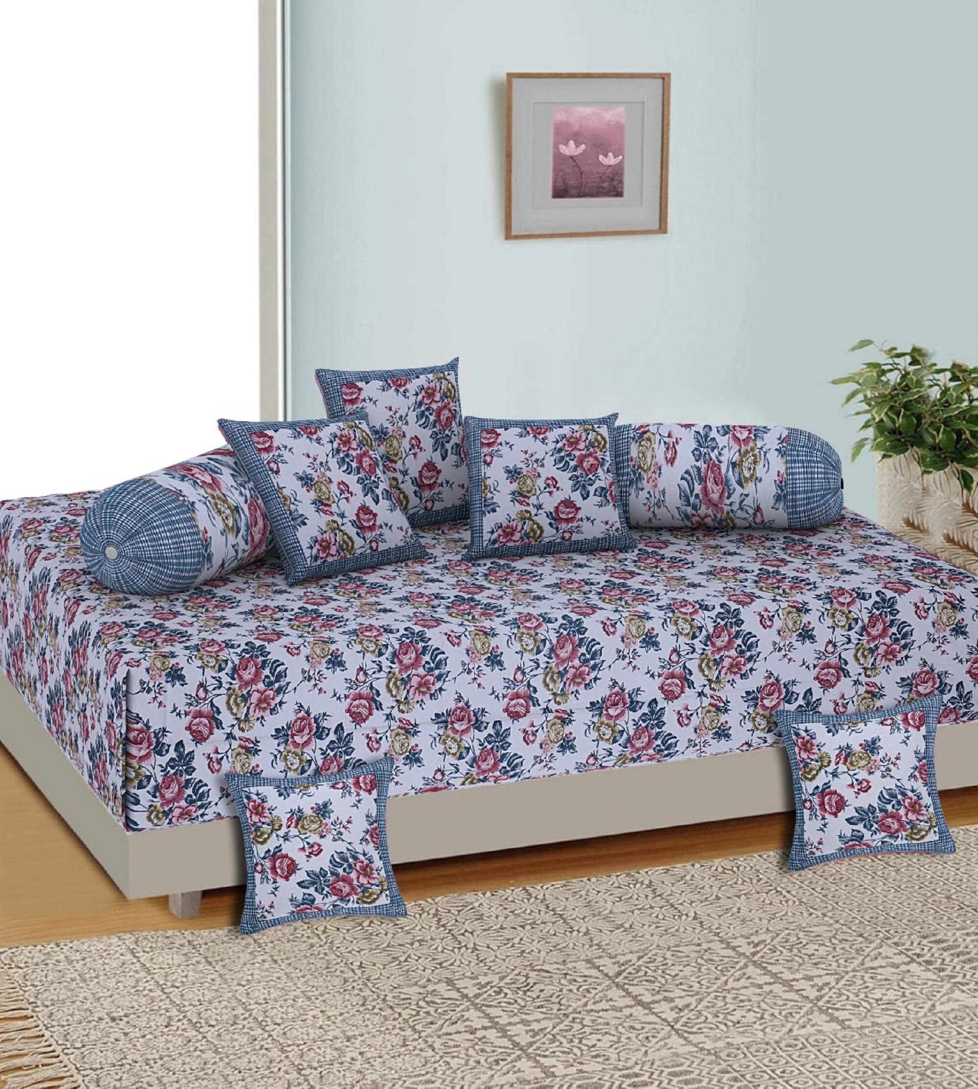 Indian Floral Diwan Set Cotton Bedsheet 