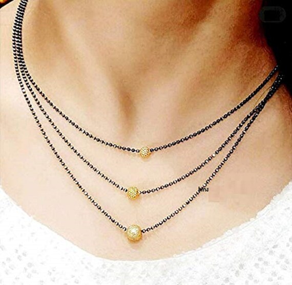 Golden Chain Mangalsutra Black Beads 3 