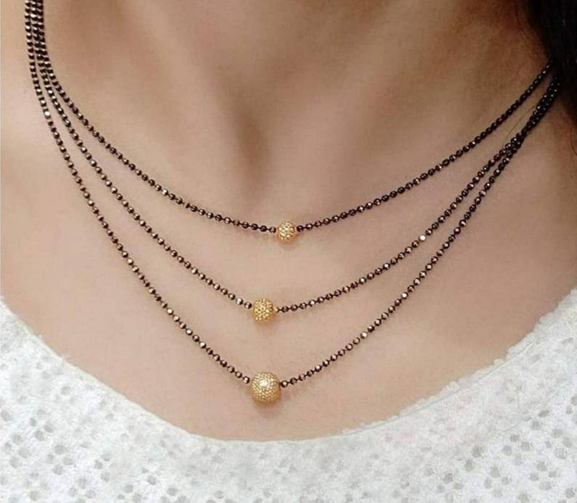 Golden Chain Mangalsutra Black Beads 3 