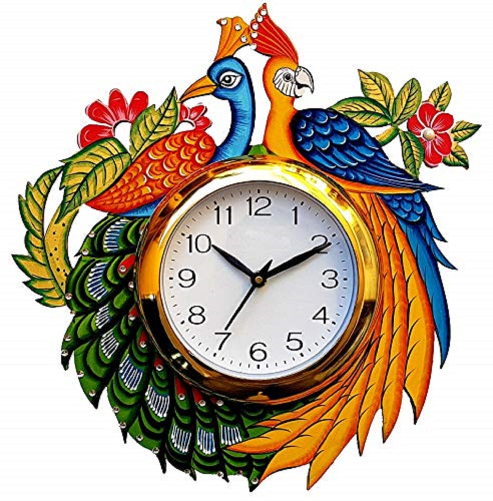Handmade Wooden Clock Peacock Designs Wall Hanging Indian Home Etsy