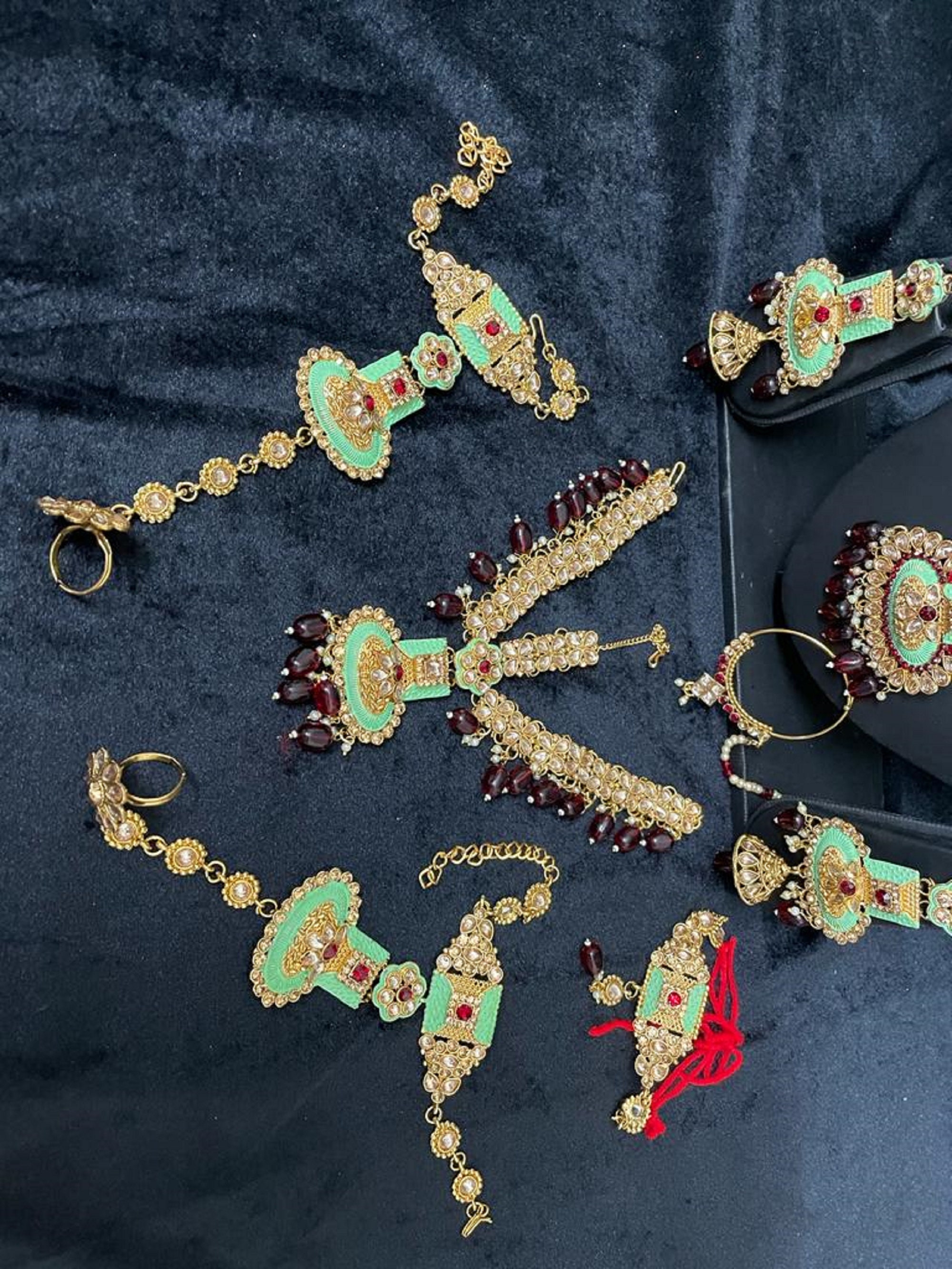 Gold Plated Bridal Dulhan Full Wedding Jewelry Set en rojo y | Etsy México