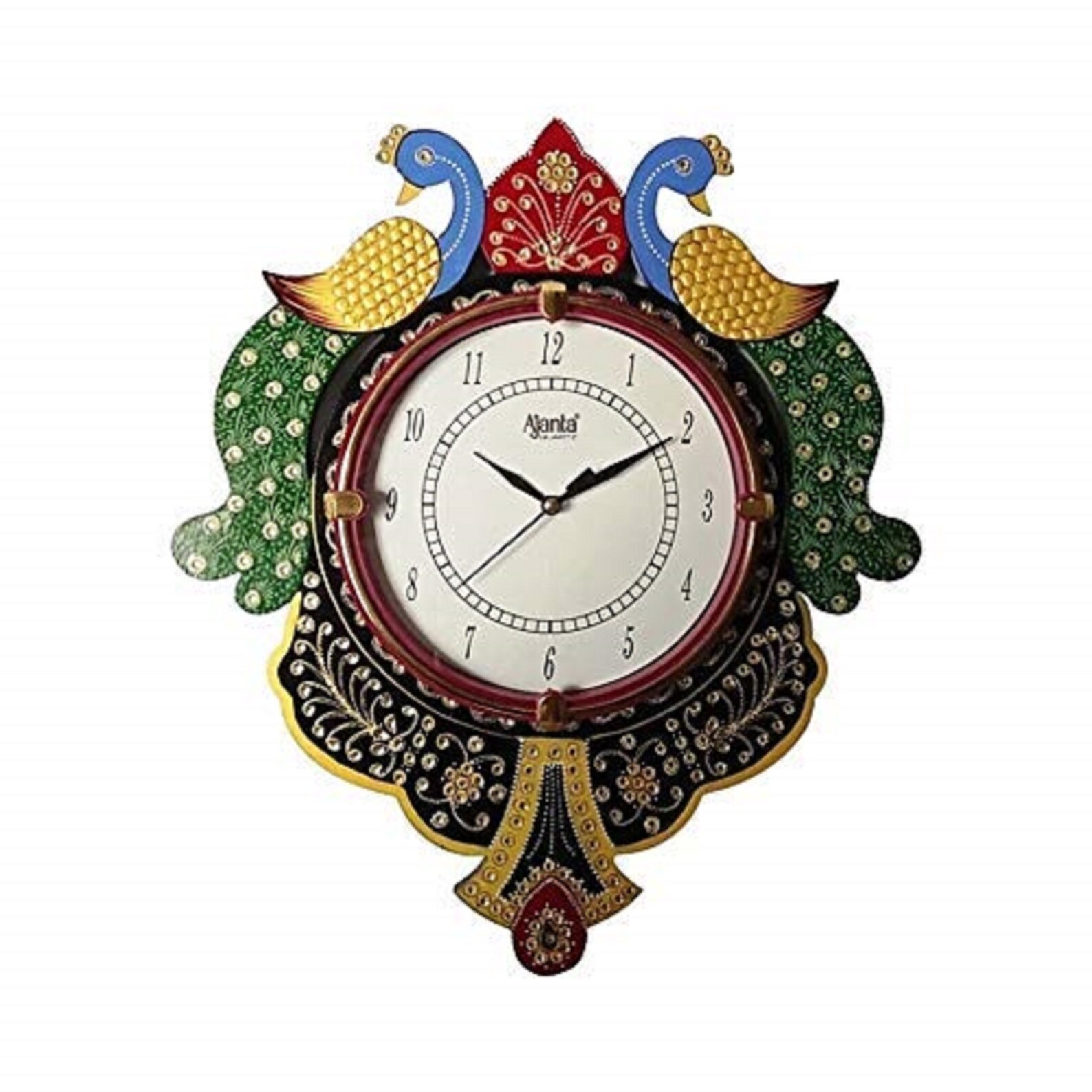 Indian Wall Clock Handmade Wooden Clock Peacock Design Etsy