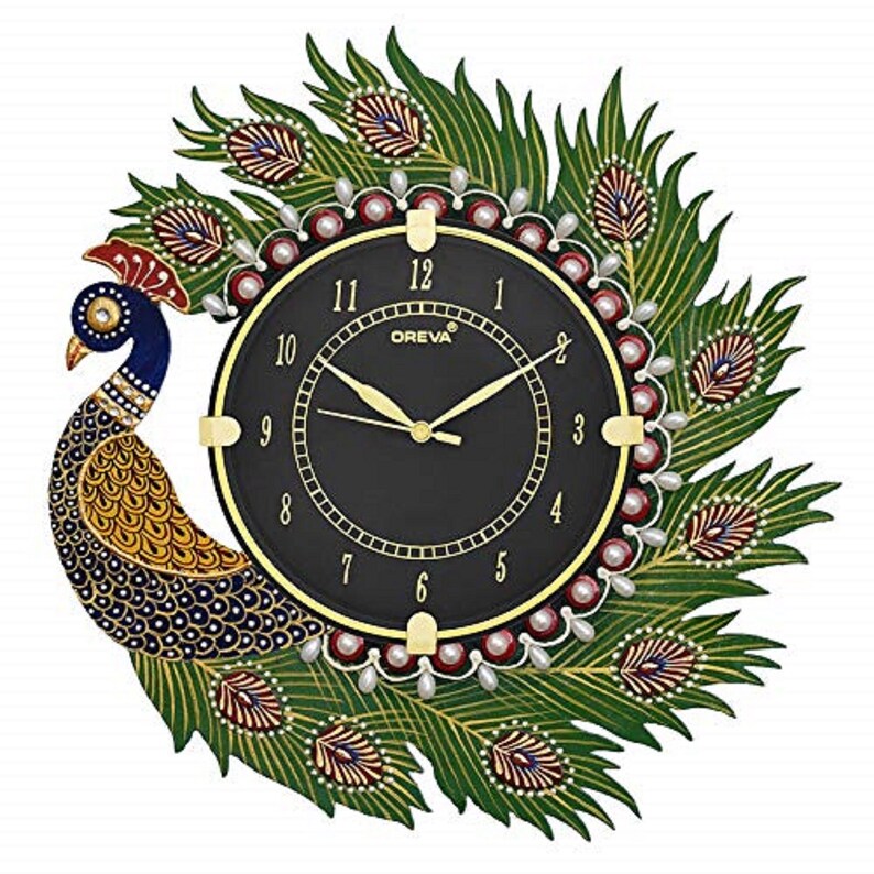 Indian Wall Clock Handmade Wooden Clock Peacock Design Etsy