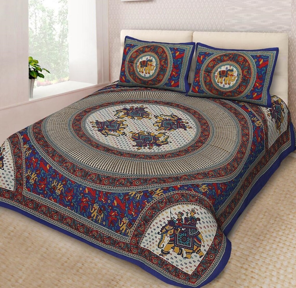Elephant Print Jaipuri Bedsheet Queen Size Pure Cotton Etsy