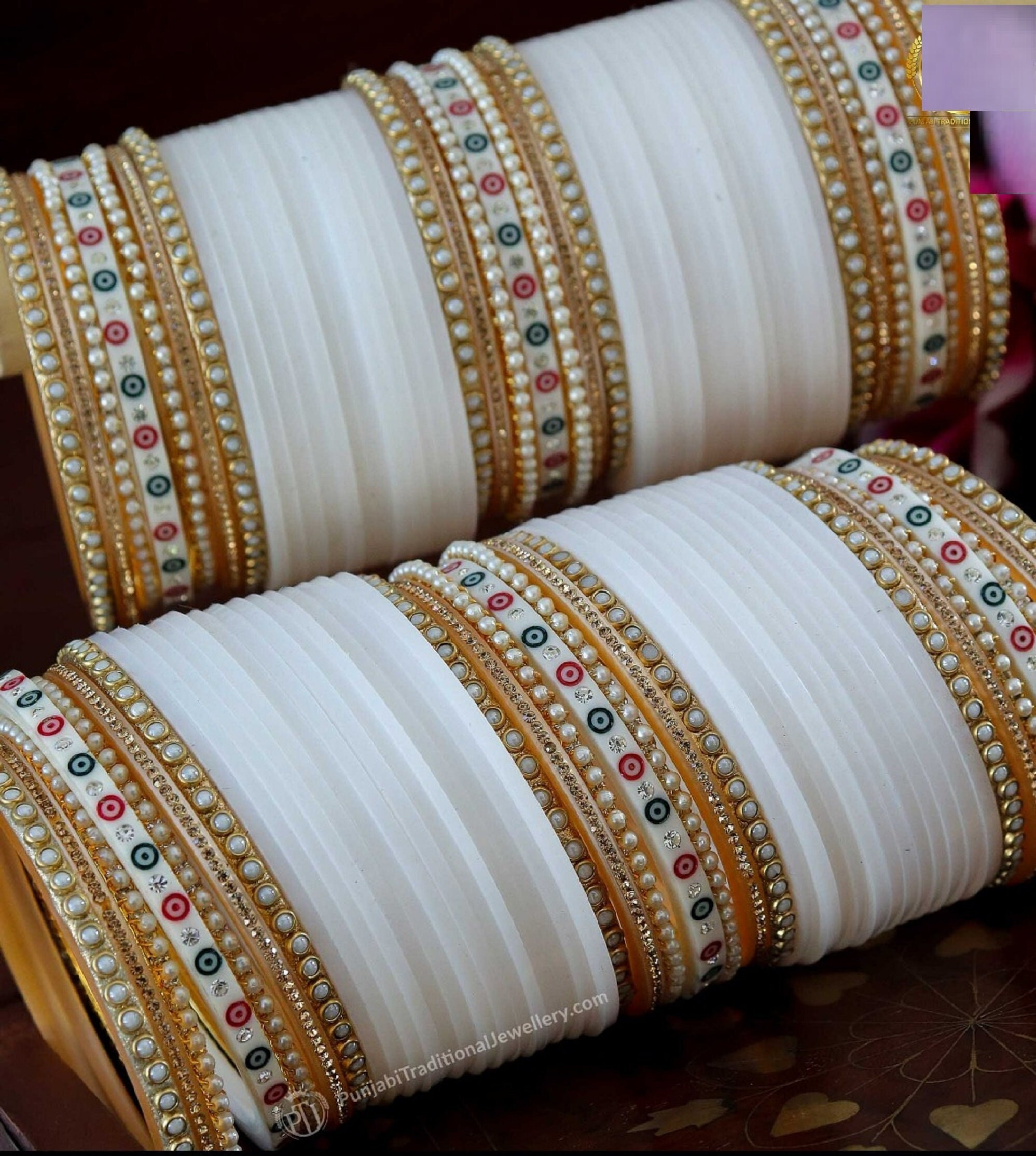 Punjabi Traditional Jewellery Exclusive Dotted White Pearl Bridal Chura