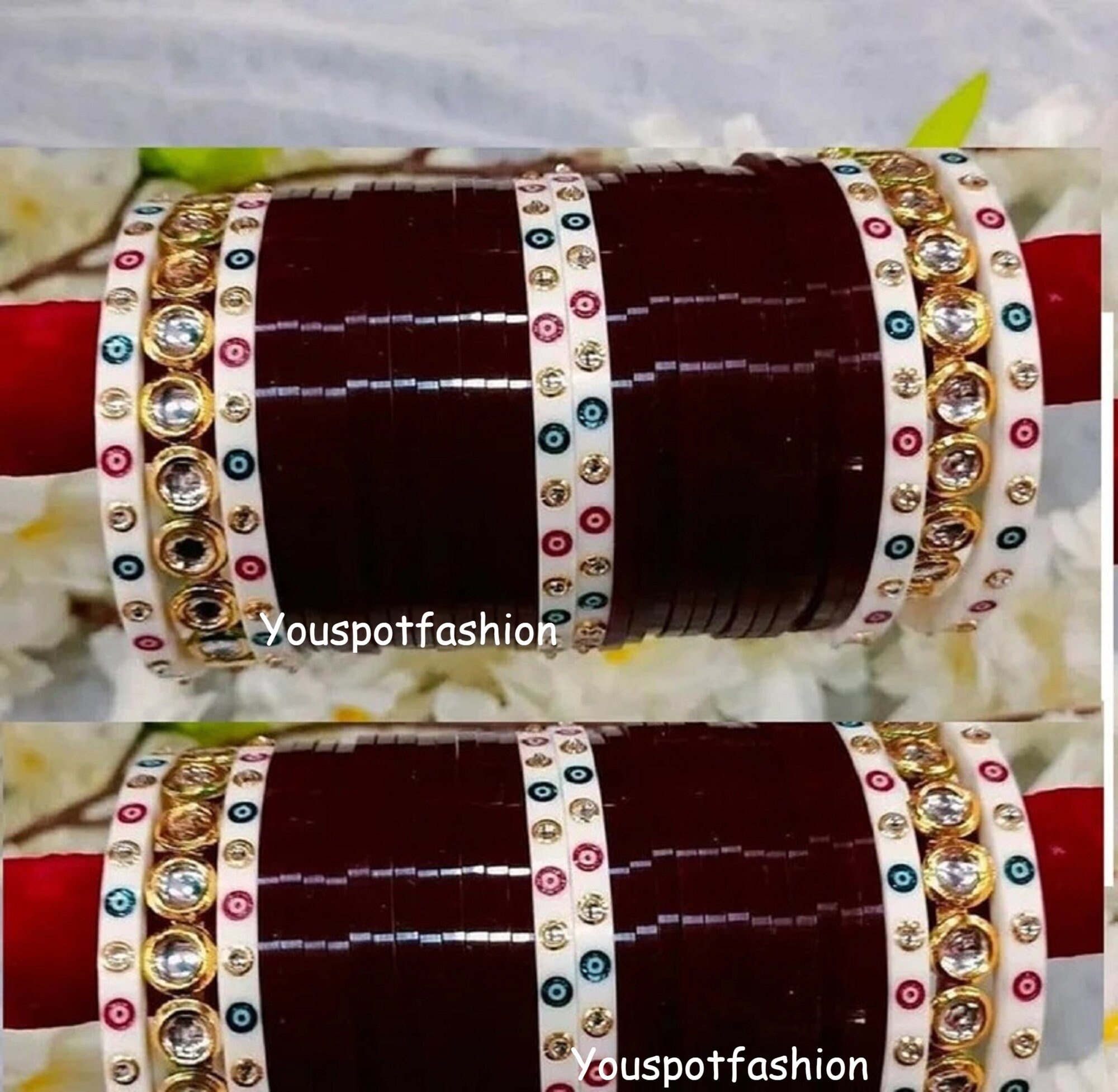 Dark Maroon Chura Kundan Chura Set 