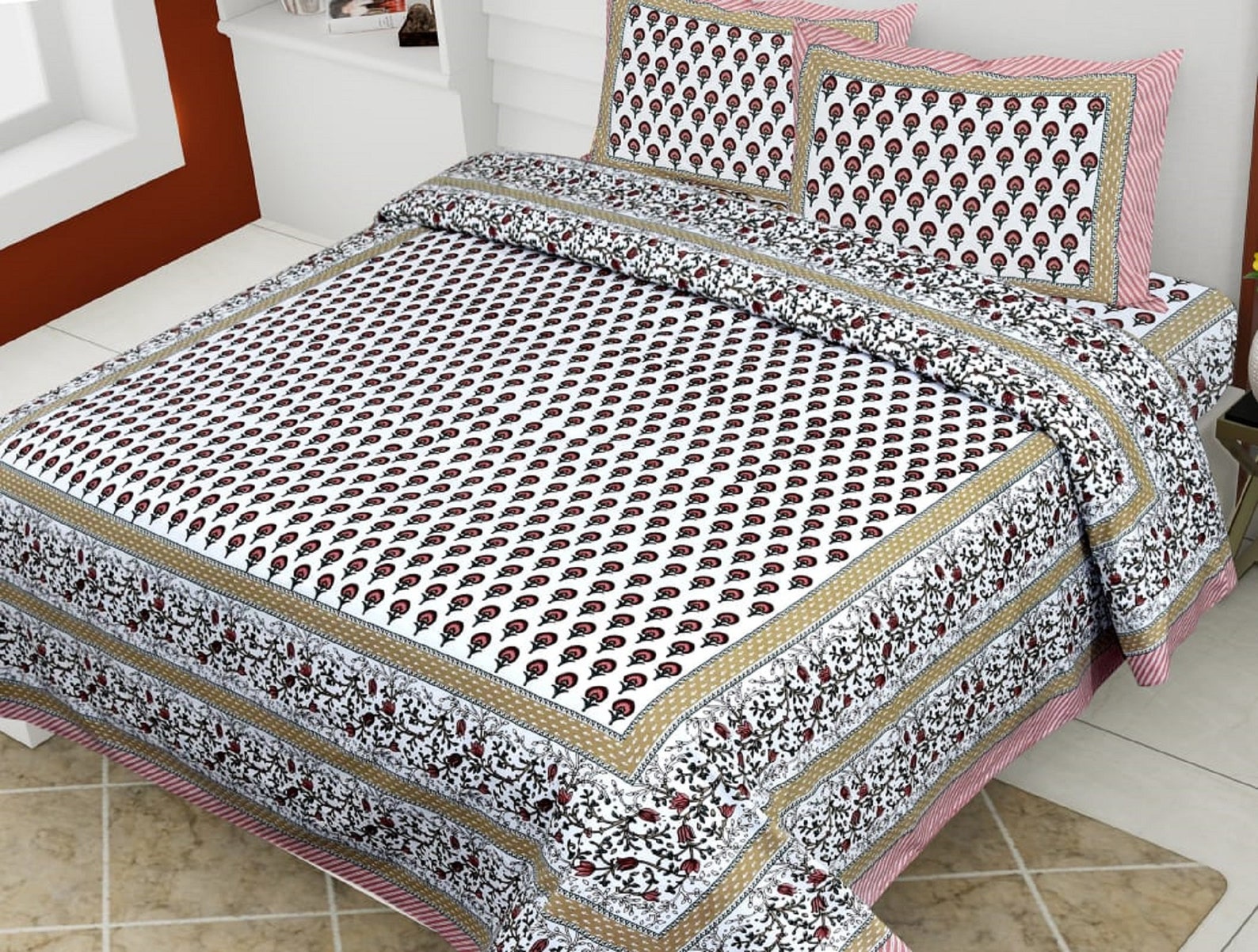 Super king Size Bedsheet Indian Jaipuri Bedspread Hand Printed Etsy