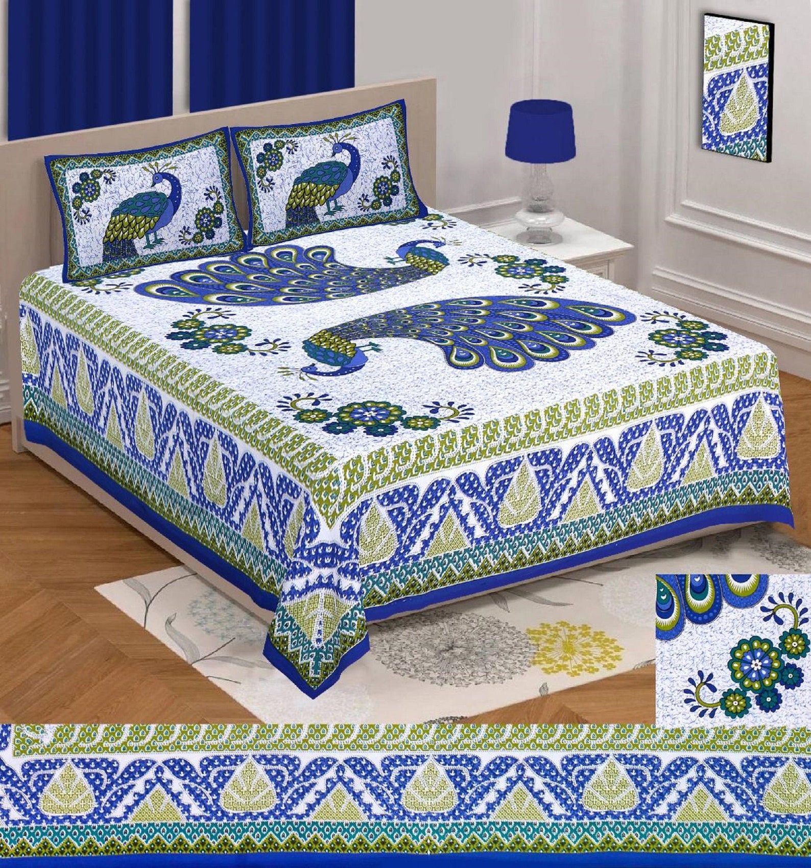 King Size Bedsheet Indian Bedding Set Cotton Bedspread Pillow Etsy