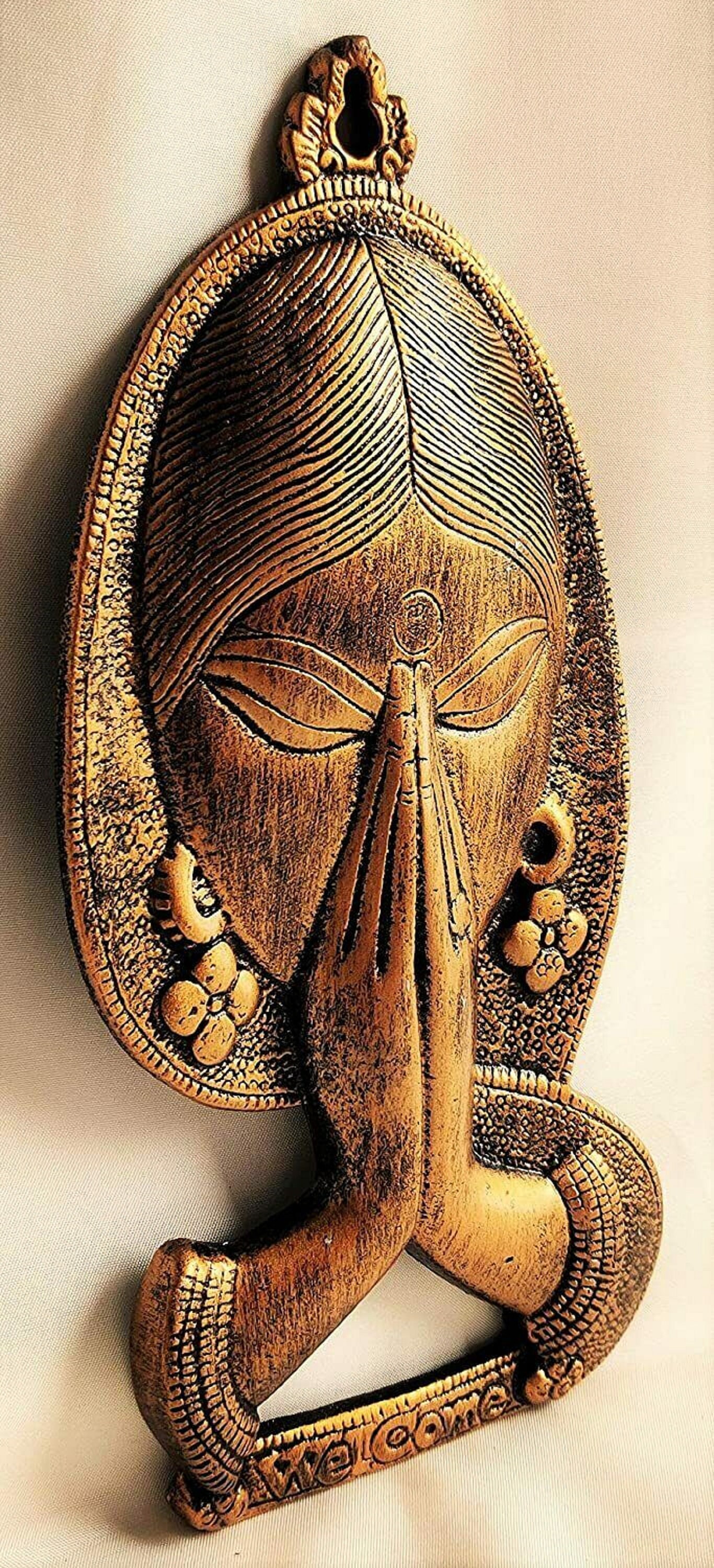 Brass Metal Welcome Namaste Lady Wall Indian Decor Showpiece Etsy