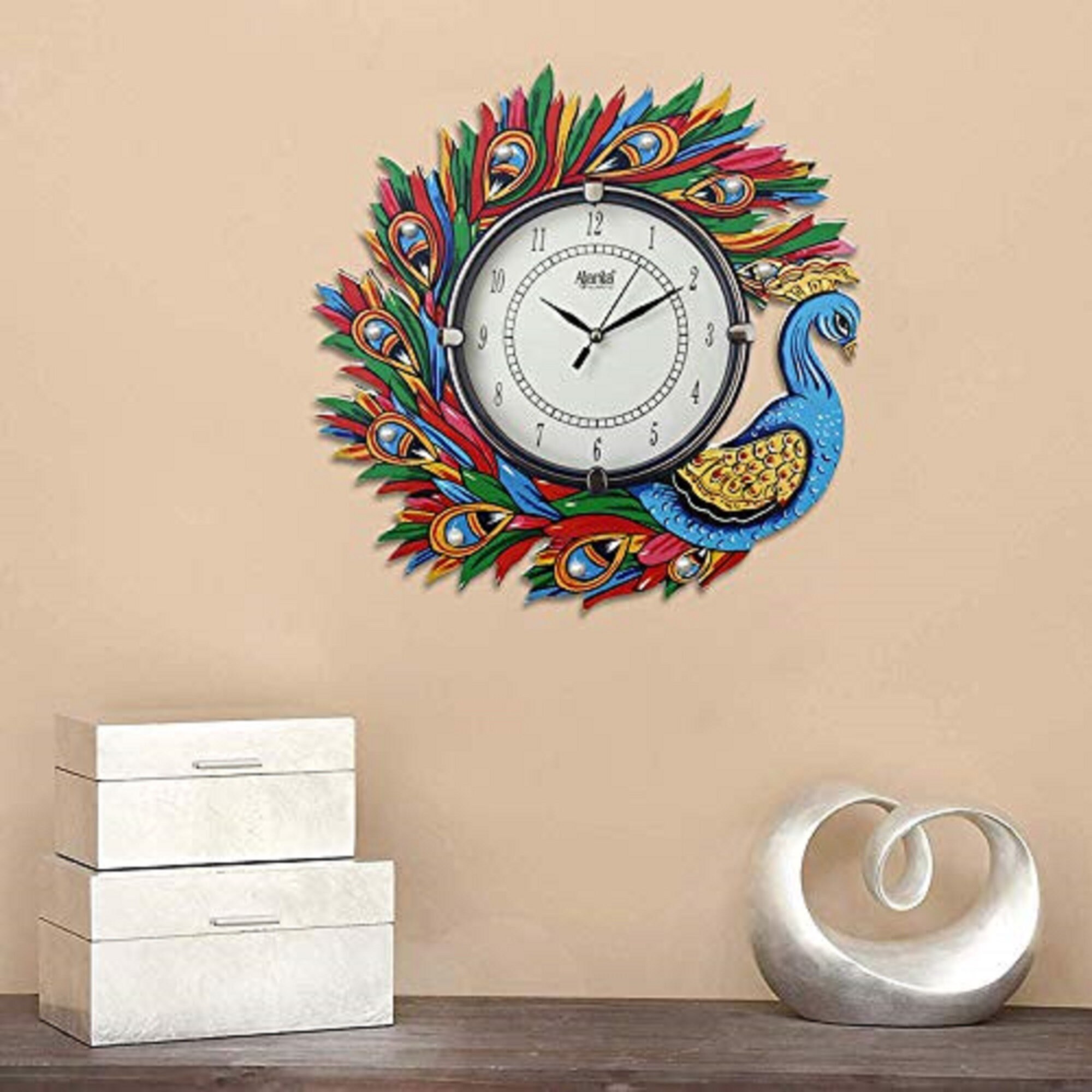Indian Wall Clock Handmade Decorative Wooden Clock Peacock Etsy