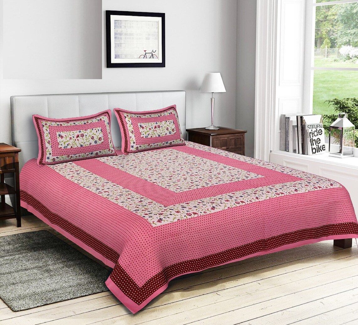 King Size Bedsheet Pure Cotton Bedding Set Indian Bed Cover 2 Etsy