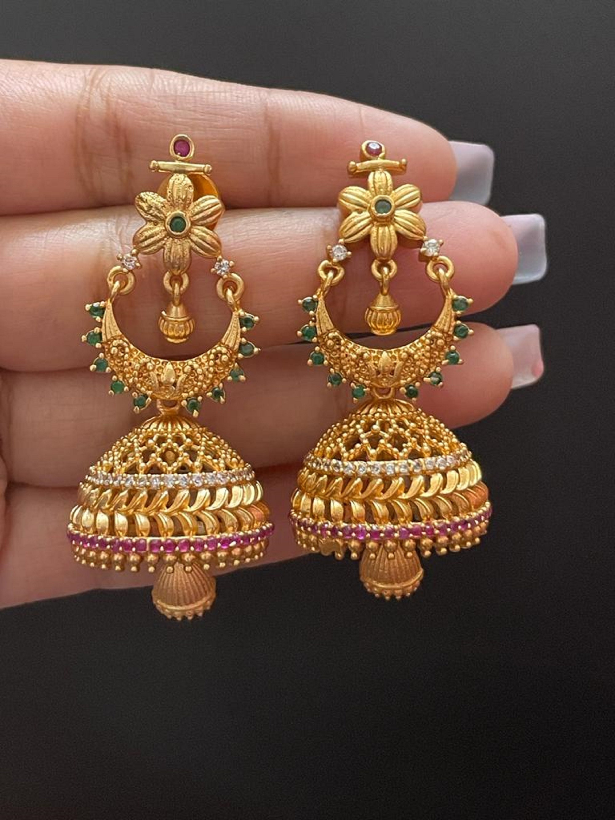 Antique Matte Gold Finished Ruby/emerald Jhumkas Earrings / - Etsy