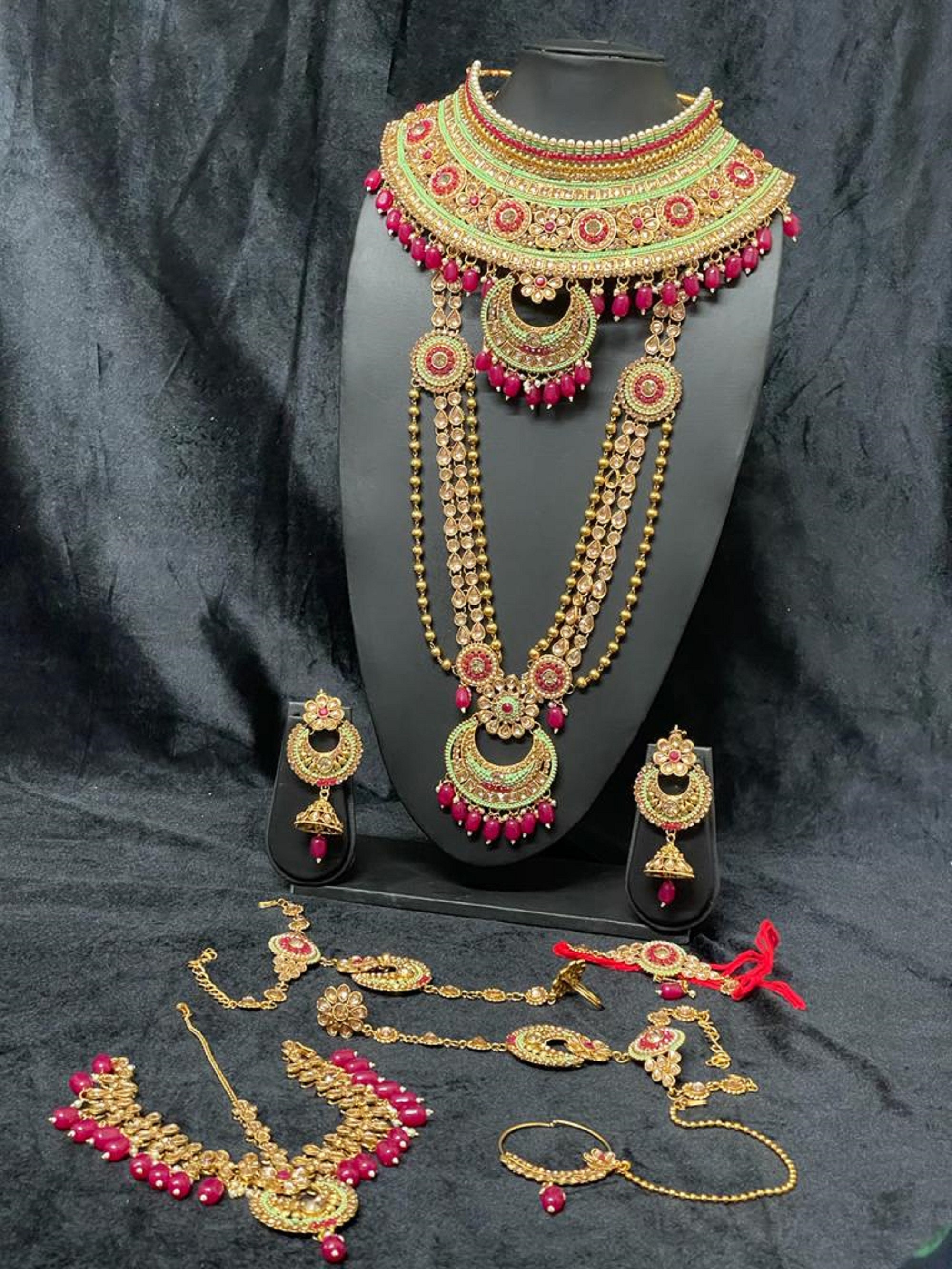 gioielli tradizionali da sposa placcati in oro magenta Set di gioielli da sposa indiano di Bollywood Jodha Akbar Kundan Set di gioielli da sposa Nozze Gioielli Parure di gioielli 