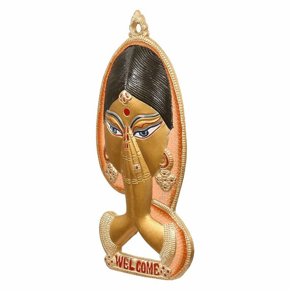 CraftVatika Metal Wall Sculpture Welcome Namaste Lady Door Wall Hanging Ethnic Indian Home Decor Metal Decorative Wall Art CraftVatika Metal Wall Sculpture Welcome Namaste Lady Door Wall Hanging Ethnic Indian Home Decor Metal Decorative Wall Art