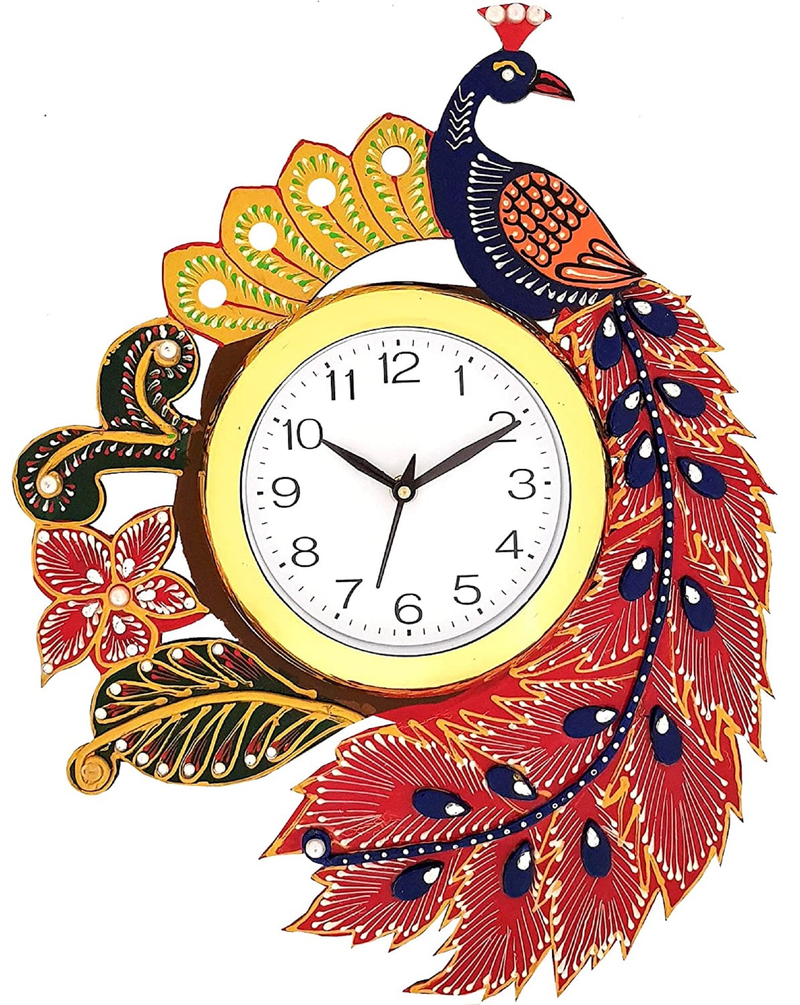 Handmade Wooden Clock Peacock Designs Wall Hanging Indian Home Etsy