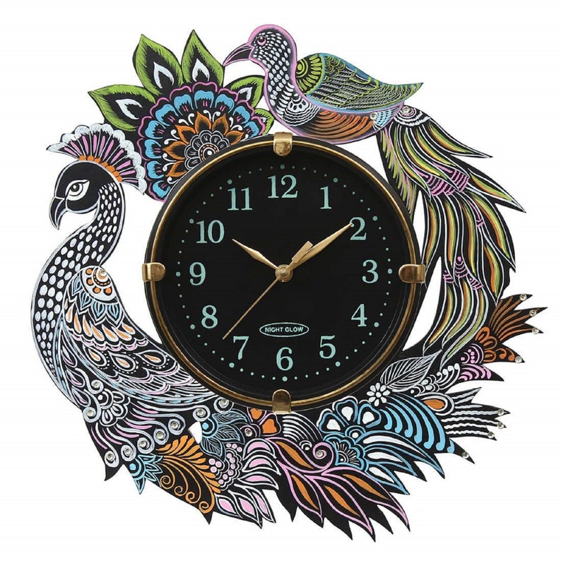 Indian Wall Clock Handmade Wooden Clock Peacock Design Etsy