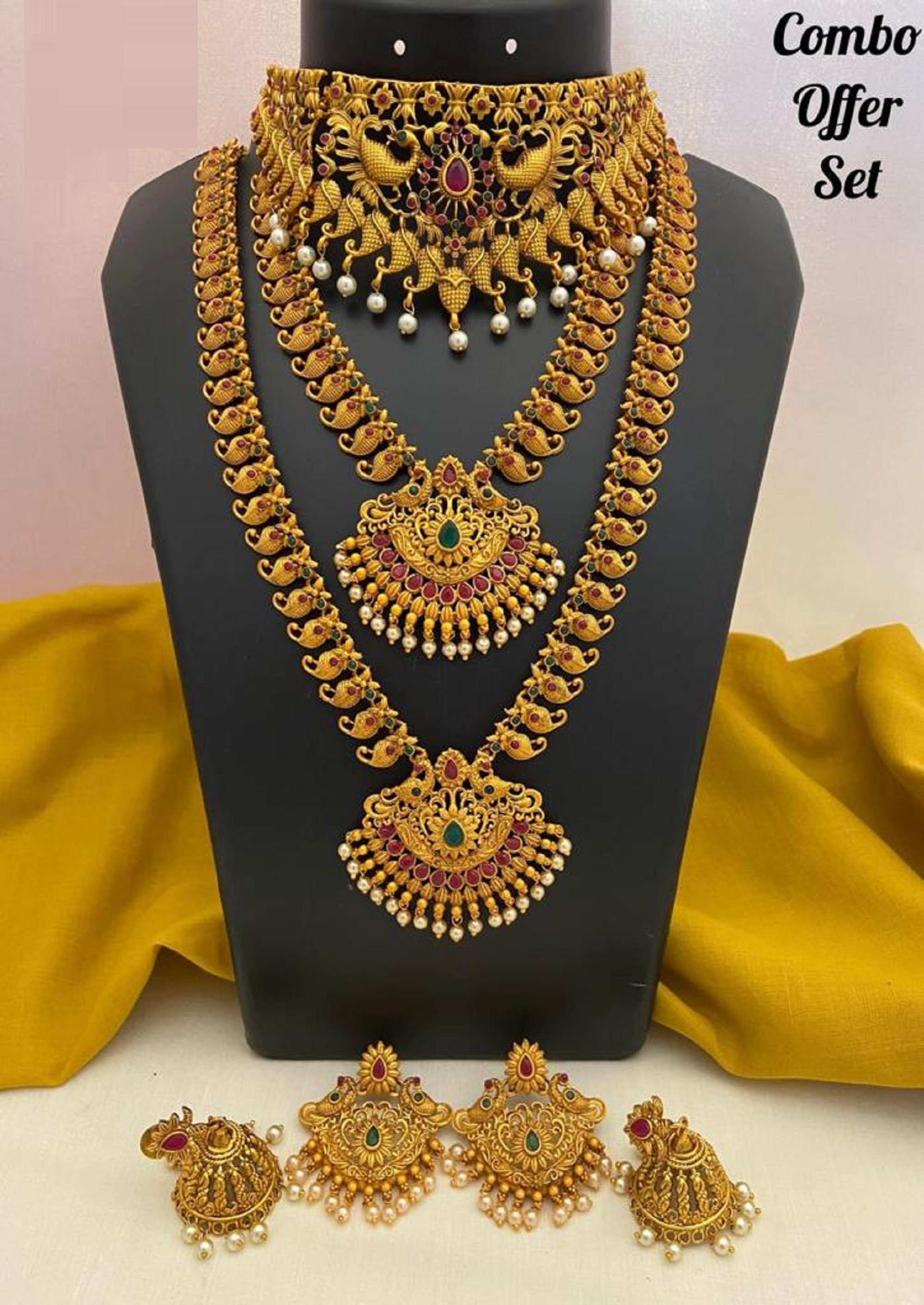 Designer Temple Jewelry Full Set Bridal 