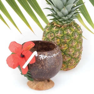 Handmade Coconut Cup with Straw Flower Luau Party 2 pack for Gift-giving