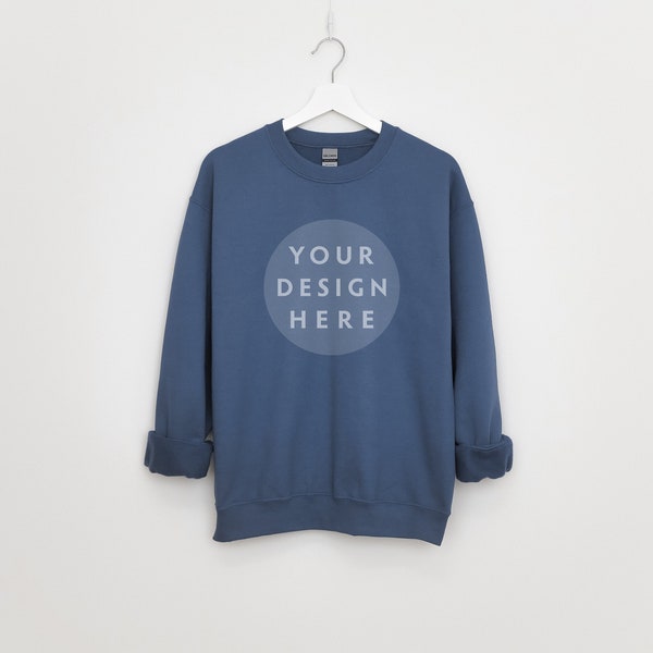 Gildan 18000 Indigo Blue Mockup, Indigo Blue Sweatshirt Mock-Up, Gildan 18000 Adult Crewneck Sweatshirt Mockup, JPEG Digital Download