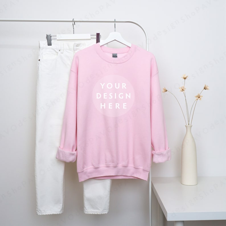 Gildan 18000 Light Pink Hanging Mockup Light Pink Sweatshirt Etsy