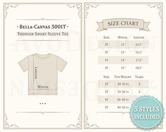 Bella Canvas 3001T T-shirt 2T to 5T Imperial Size, Fits Weight, Years Chart, Toddler Short Sleeve Tee Size Guide, 3001T Staple Kids T-shirt