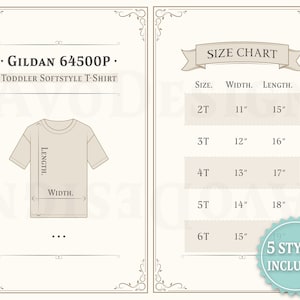 Gildan 64500P Shirt 2T to 6T Imperial Size Chart, Toddler Softstyle T-shirt Size Guide, Basic Short Sleeve tee, Size Chart in US, 5 Styles