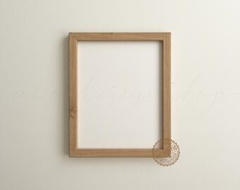 8X10 Vertical Wood frame mockup, 4X5 ratio mockup, Light Wooden Vertical poster frame template, Simple white wall Mockup for 8X10 art print