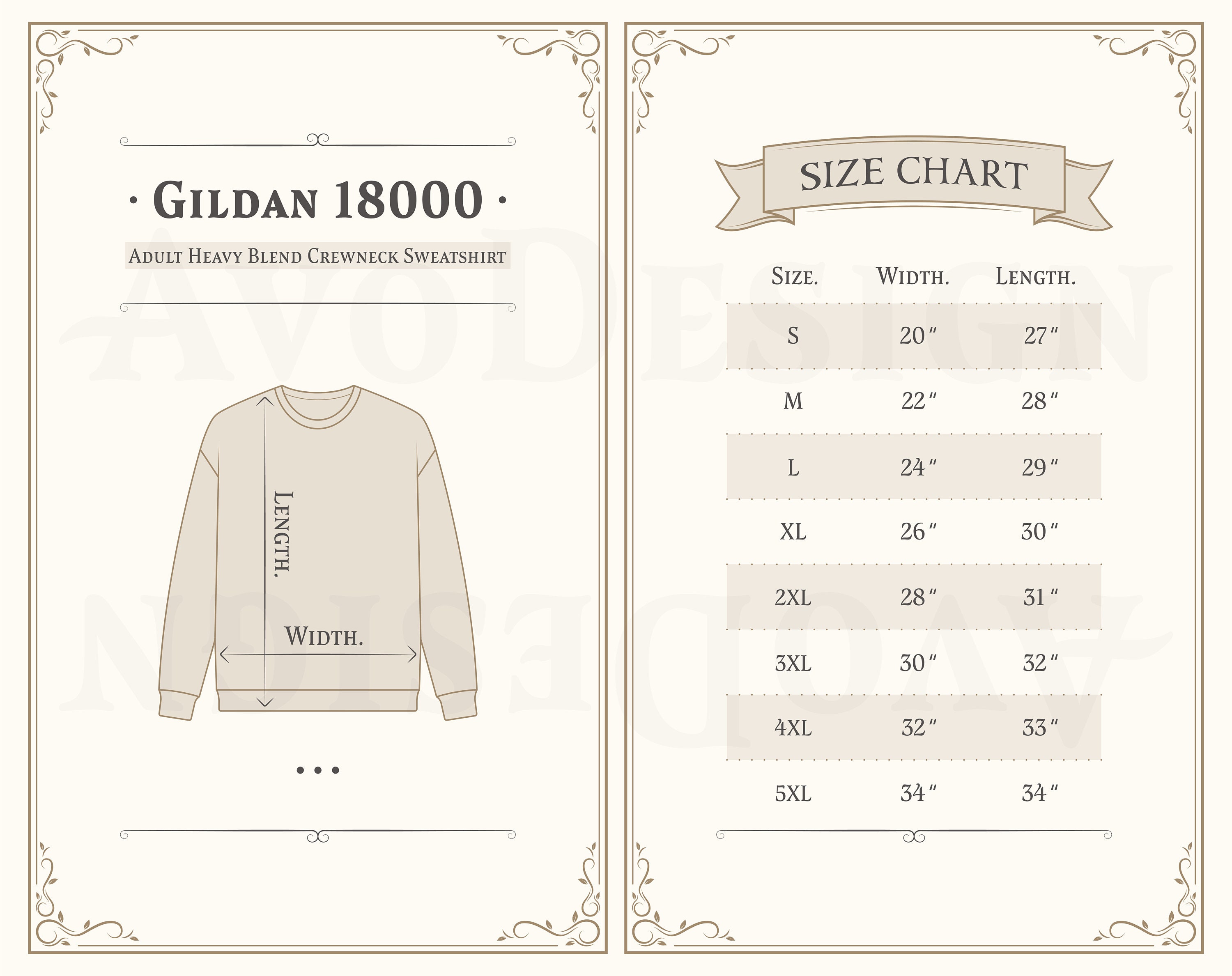 Gildan 18000 Sweatshirt Size Chart Adult Heavy Blend Crewneck Sweatshirt Size Guide Gildan 18000 Imperial Size Guide Size Chart in US Etsy