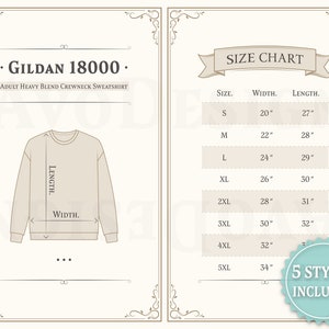 Gildan 18000 Sweatshirt Size Chart, Adult Heavy Blend Crewneck Sweatshirt Size Guide, Gildan 18000 Imperial Size Guide, Size Chart in US