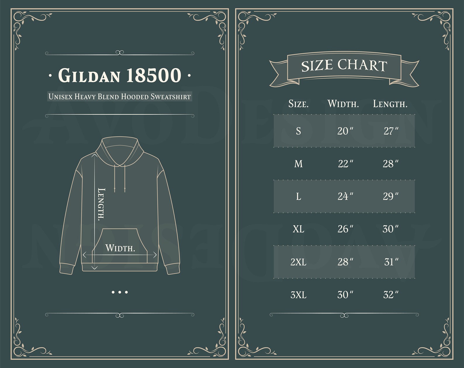 Gildan 18500 Hoodie S to 3XL Size Chart Unisex Heavy Blend Etsy