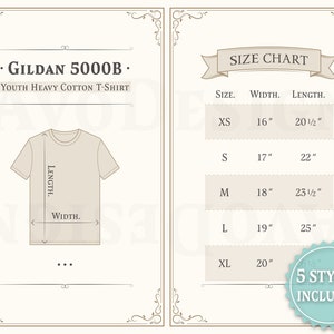 Gildan 5000B shirt Size Chart, Youth Heavy Cotton T-shirt Size Guide, Kids Heavy Cotton Tee, Imperial(Inch) Size Guide, Size Chart in US