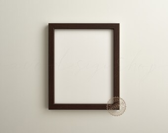 8X10 Vertical Dark Wood frame mockup, 4X5 ratio mockup, Wooden Vertical poster frame template, Mockup for 8X10 art print, Simple white wall